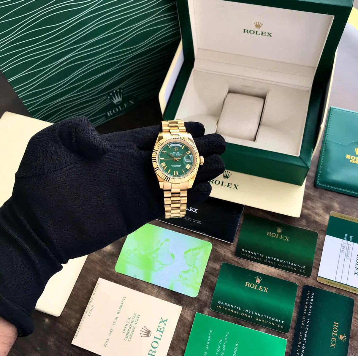 Rolex Day Date Gold Green Dial 40mm Japanese Automatic Mens Watch