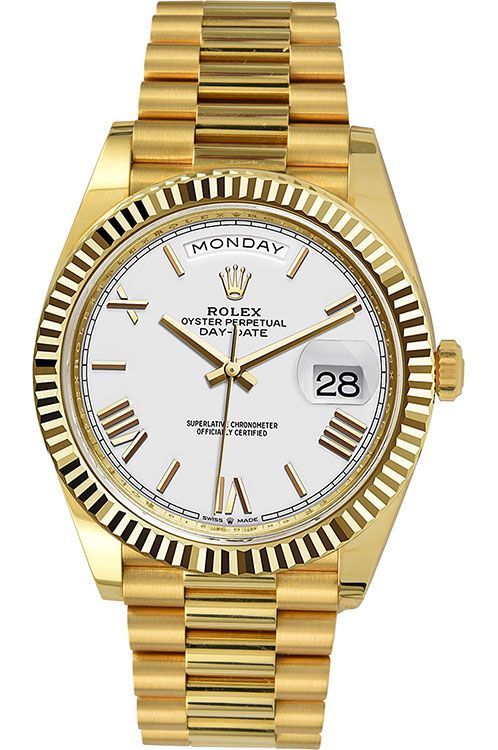 Rolex Day-Date 41 228238 Fluted Bezel White Dial